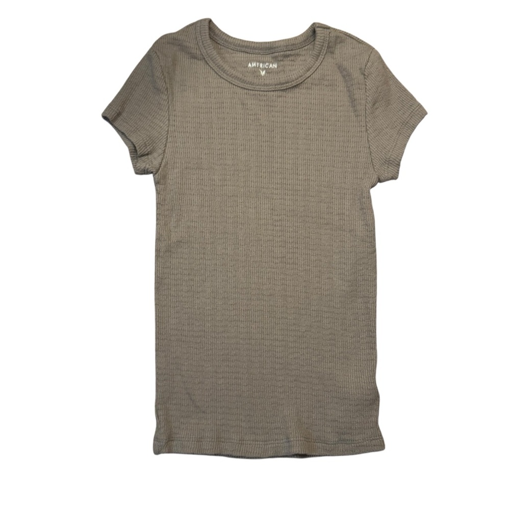 American Eagle Outfitters Taupe Ribbed Fitted Shirt Xsmall Excellent Condition